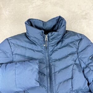 Eddie Bauer Parka Coat Womens L Steel Blue Long Down Puffer Full Zip Winter Snow